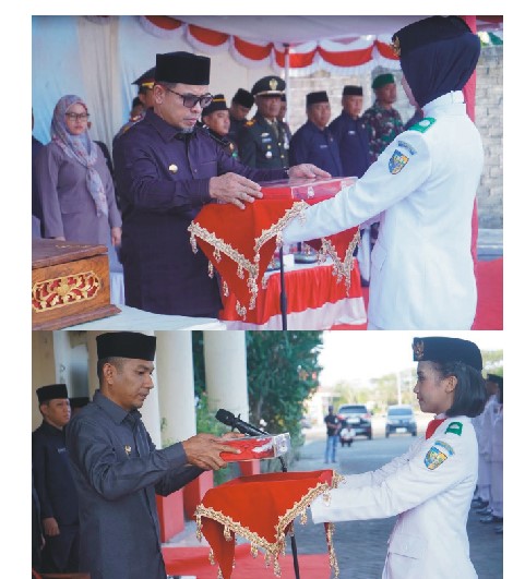 Jelang HUT Ke-81 RI, Bupati Boltara Serahkan Duplikat Bendera Merah Putih kepada Paskibraka