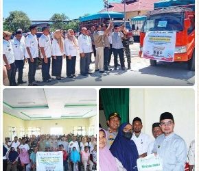 Penyerahan bantuan secara simbolis dilakukan oleh Bupati Boltara Dr. Sirajudin Lasena, S.E., M.Ec.Dev., di Kantor Camat Kaidipang,