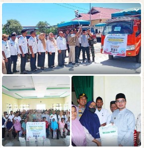 Penyerahan bantuan secara simbolis dilakukan oleh Bupati Boltara Dr. Sirajudin Lasena, S.E., M.Ec.Dev., di Kantor Camat Kaidipang,